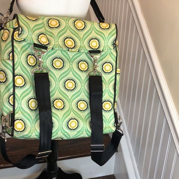 PETUNIA PICKLE BOTTOM Green Yellow Floral Backpack Adjust Crossbody Baby Bag - Picture 13 of 17